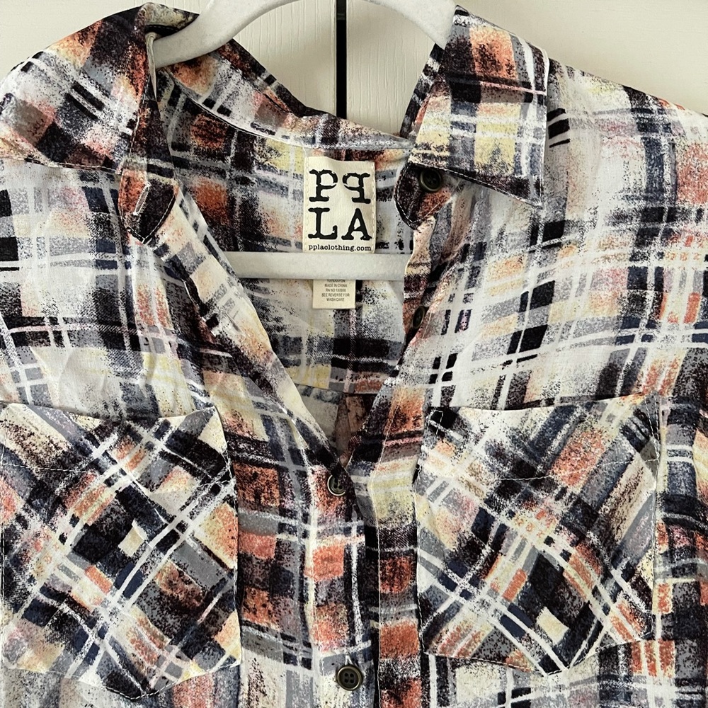 Ppla Plaid Tunic Button Down - image 3